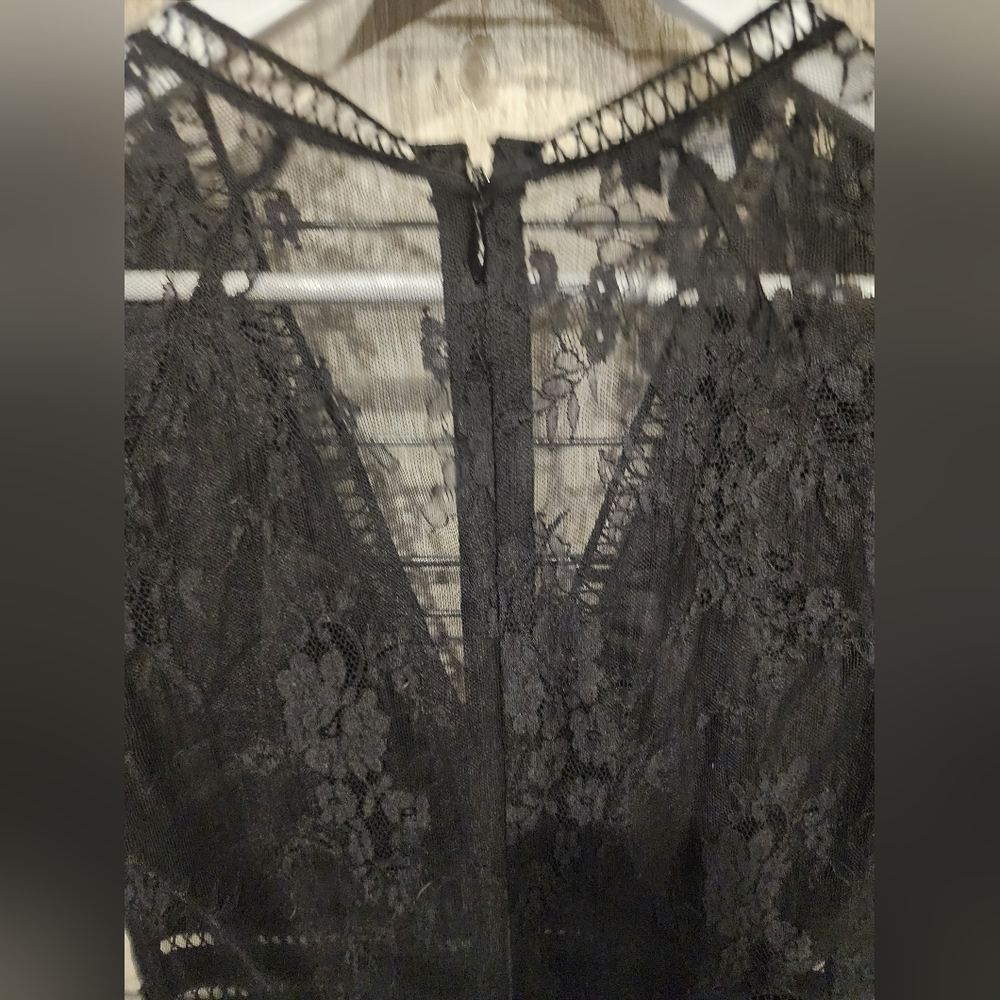 Bebe Lace Black Romper 8 Sheer Back Crochet Trim - Picture 9 of 11
